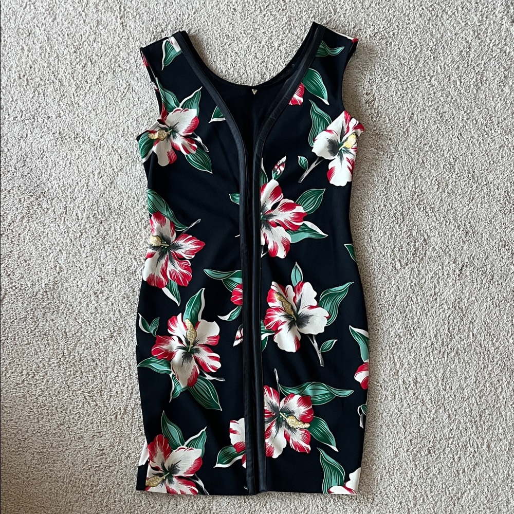 Guess Black Floral Mini Dress with Red and Green